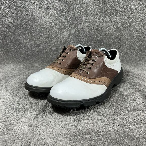 Ecco Hydromax Classic Oxford Men\'s Size 45 White Brown Leather Golf Shoes Used main image 5
